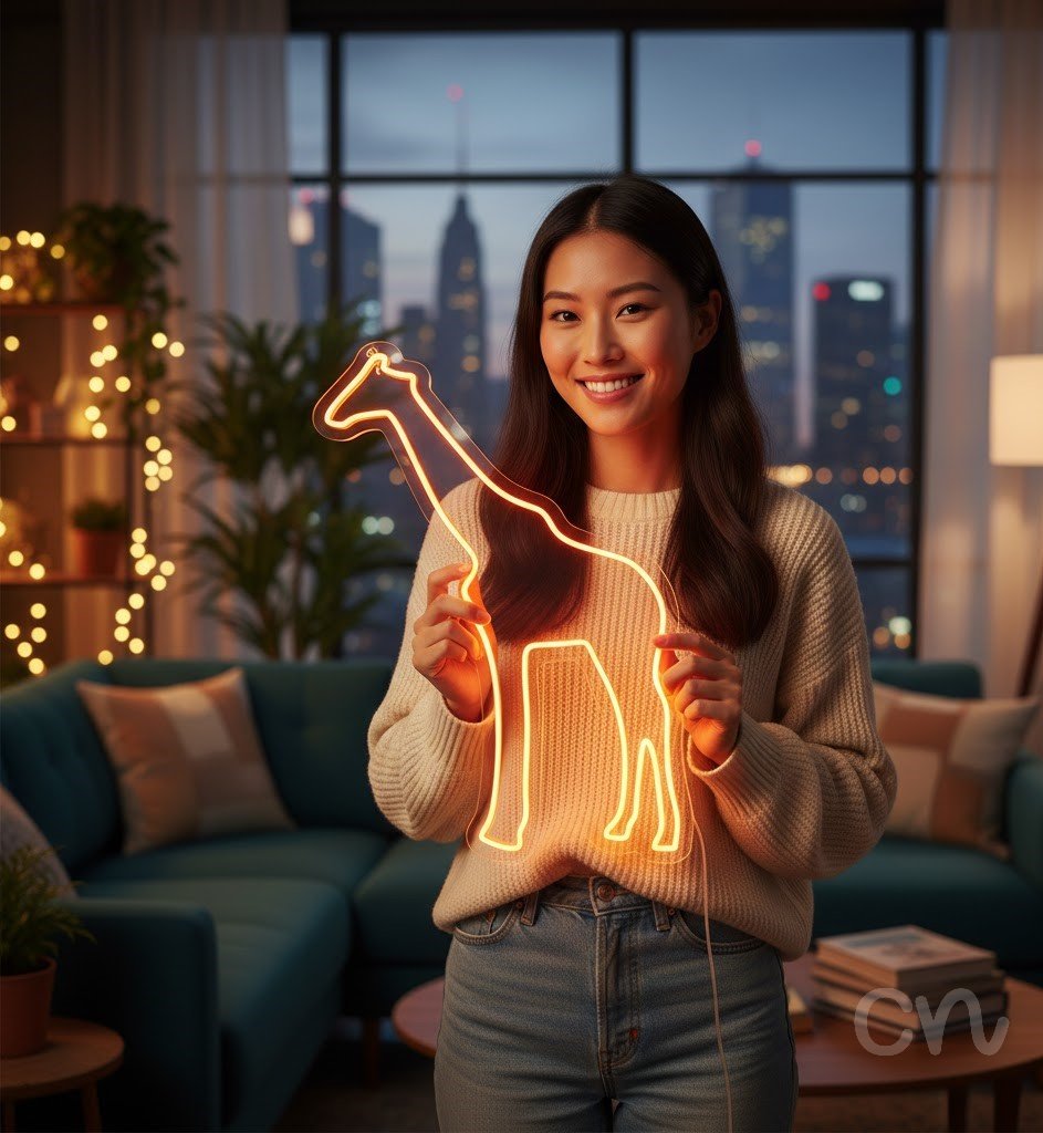 Custom Neon | Giraffe Neon Sign | 24x18 | Orange Neon Sign for Unique Home Decor