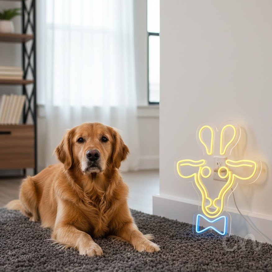 Custom Neon | Giraffe with Bow Tie Neon Sign | 26x22 | Yellow Blue