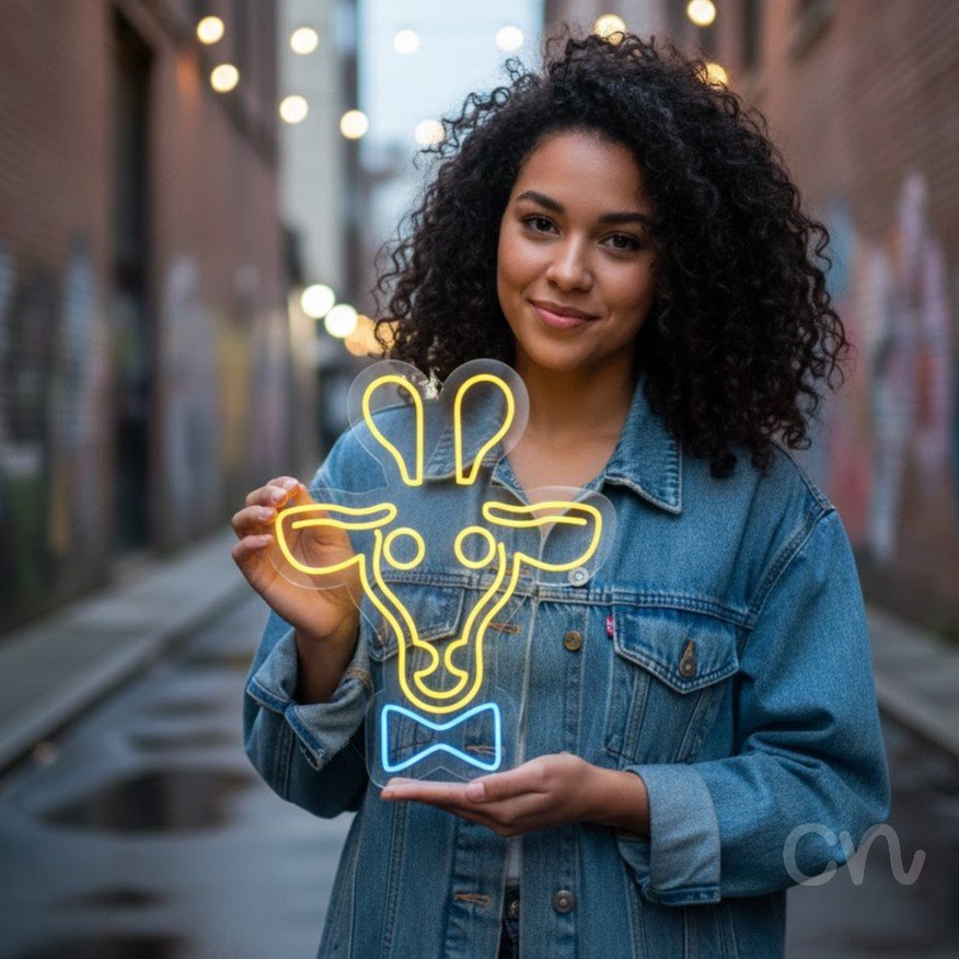 Custom Neon | Giraffe with Bow Tie Neon Sign | 26x22 | Yellow Blue 2