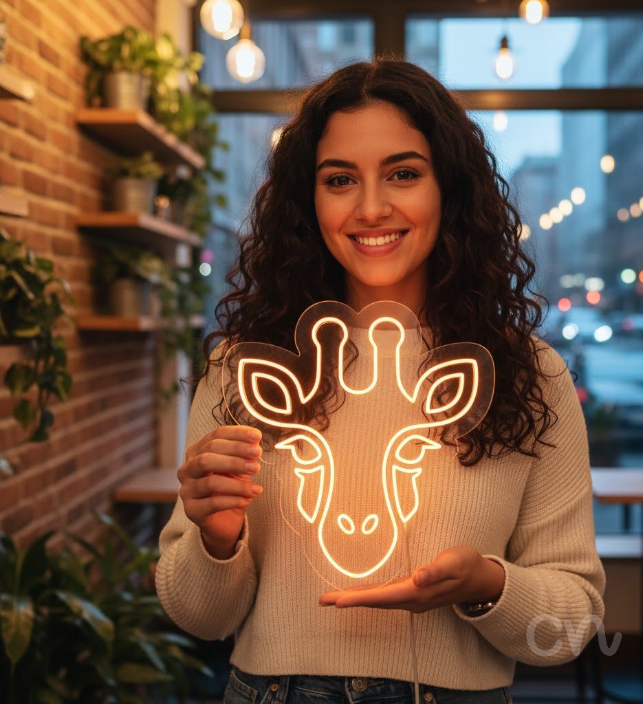 Custom Neon | Giraffe Neon Sign | 30x28 | Orange Bright Neon Sign for Home Decor