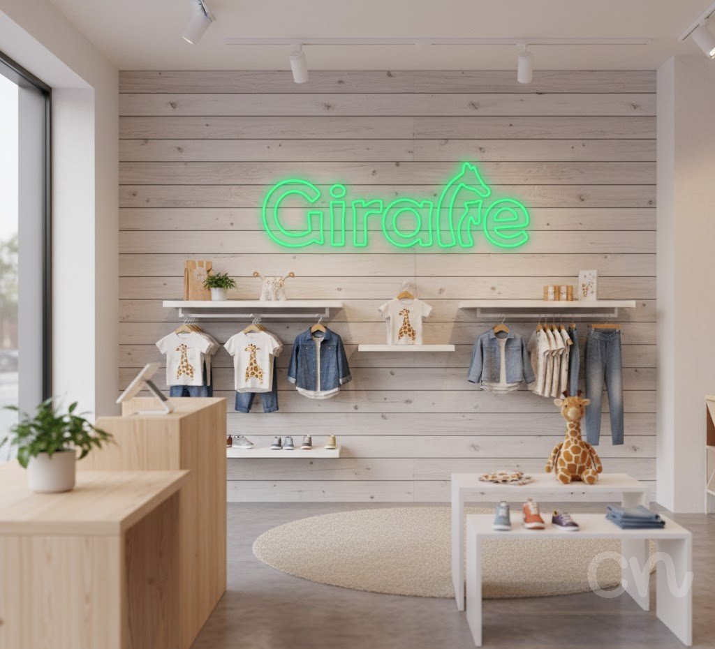 Custom Neon | Giraffe Neon Sign | 12x32 | Green Neon Sign for Home Bar Decor