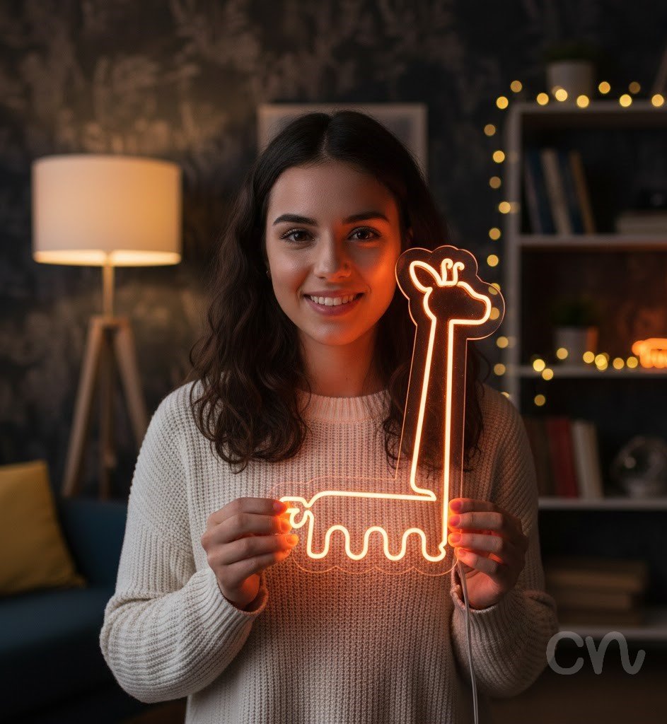 Custom Neon | Giraffe Neon Sign | 25x18 | Orange Night Light for Home Bar Decor