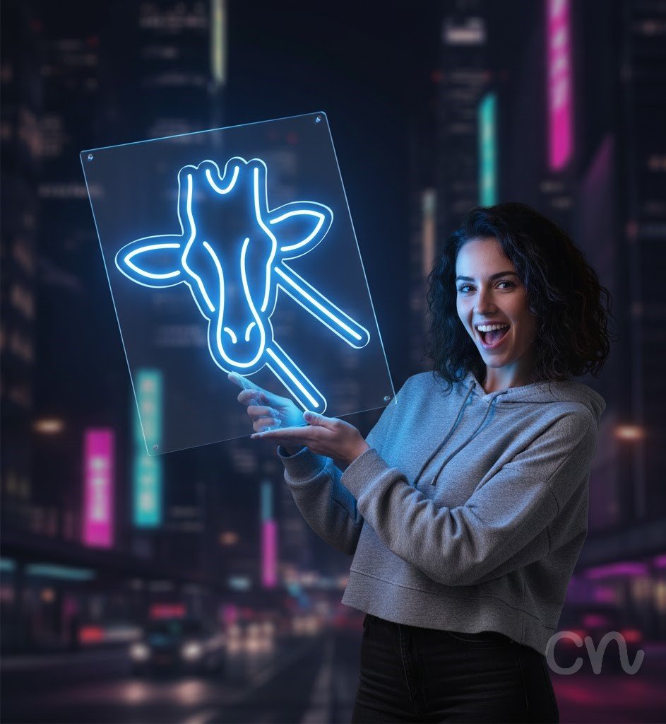 Custom Neon | Giraffe Neon Sign | 24x24 | Ice Blue Neon Sign for Bedroom Decor