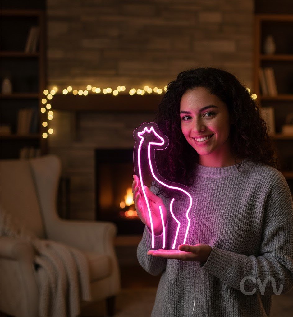 Custom Neon | Giraffe Neon Sign | 24x12 | Hot Pink Bright Neon Decor for Room