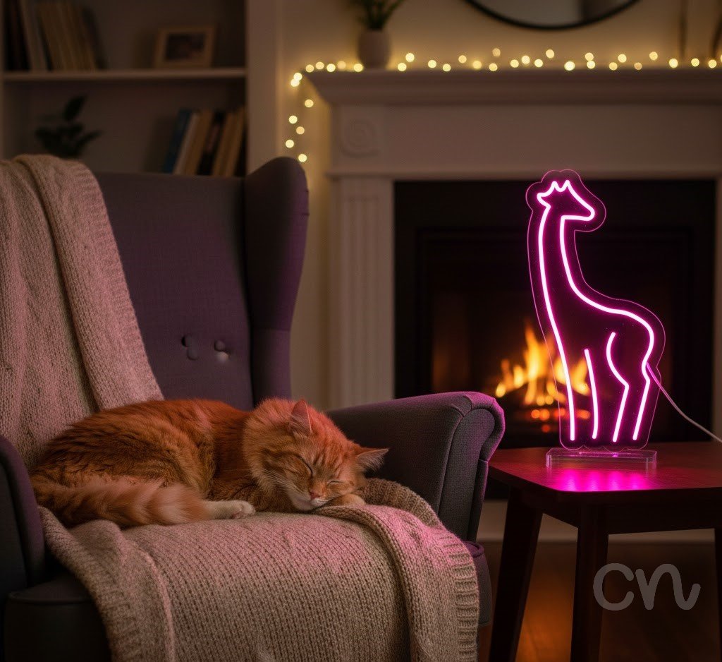 Custom Neon | Giraffe Neon Sign | 24x12 | Hot Pink Bright Neon Decor for Room 2