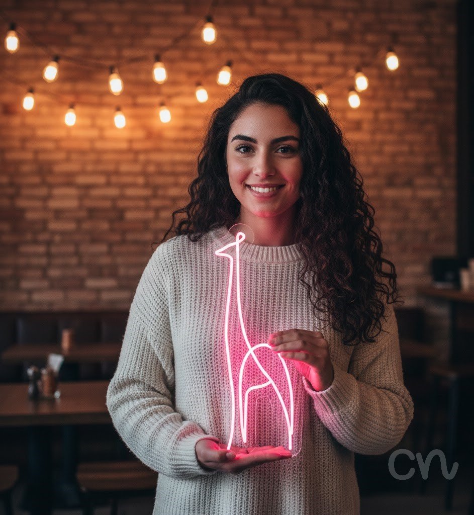 Custom Neon | Giraffe Neon Sign | 27x12 | Hot Pink Bright Color for Home Decor