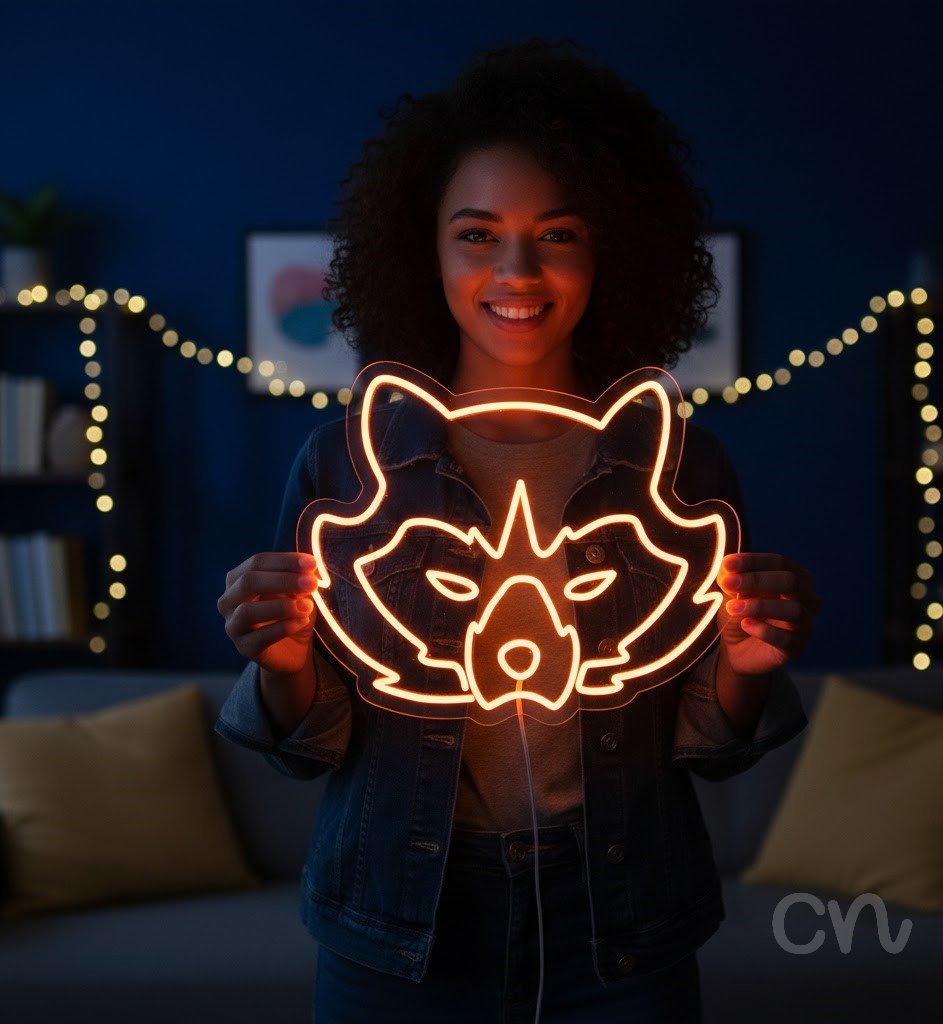 Custom Neon | Wolf Face Neon Sign | 20x24 | Orange Neon Sign for Bedroom Decor