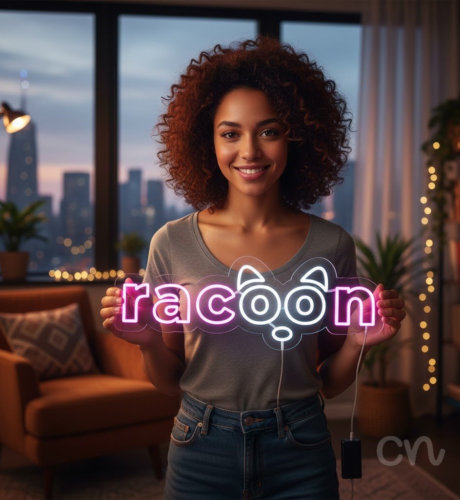 Custom Neon | Raccoon Neon Sign | 10x28 | Pink Neon Sign for Bedroom and Decor