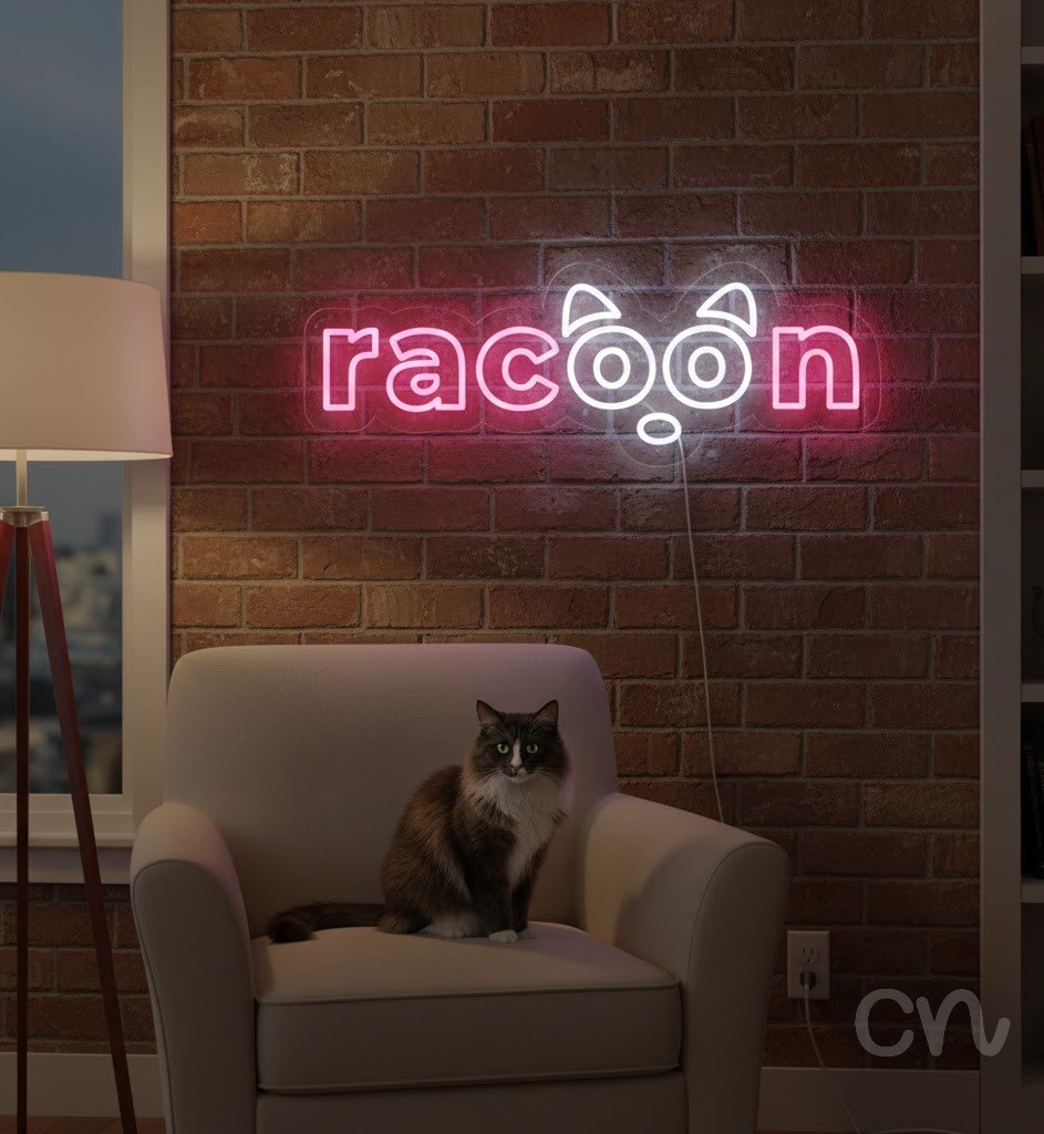 Custom Neon | Raccoon Neon Sign | 10x28 | Pink Neon Sign for Bedroom and Decor 2