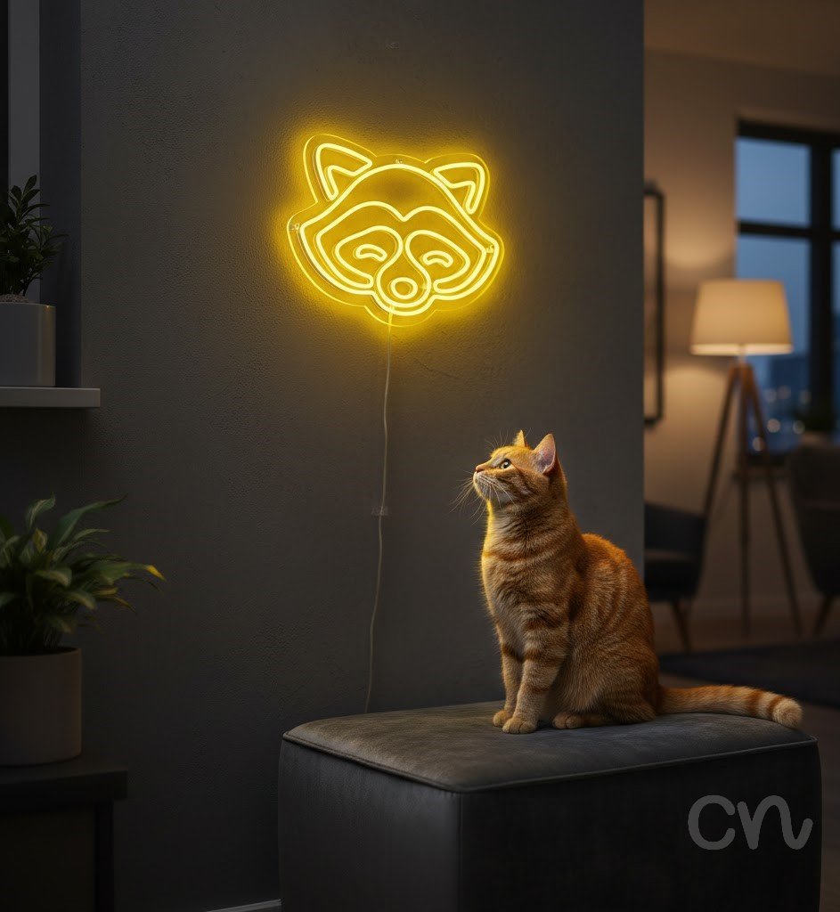 Custom Neon | Raccoon Face Neon Sign | 17x24 | Yellow Bright Color for Room Decor 2