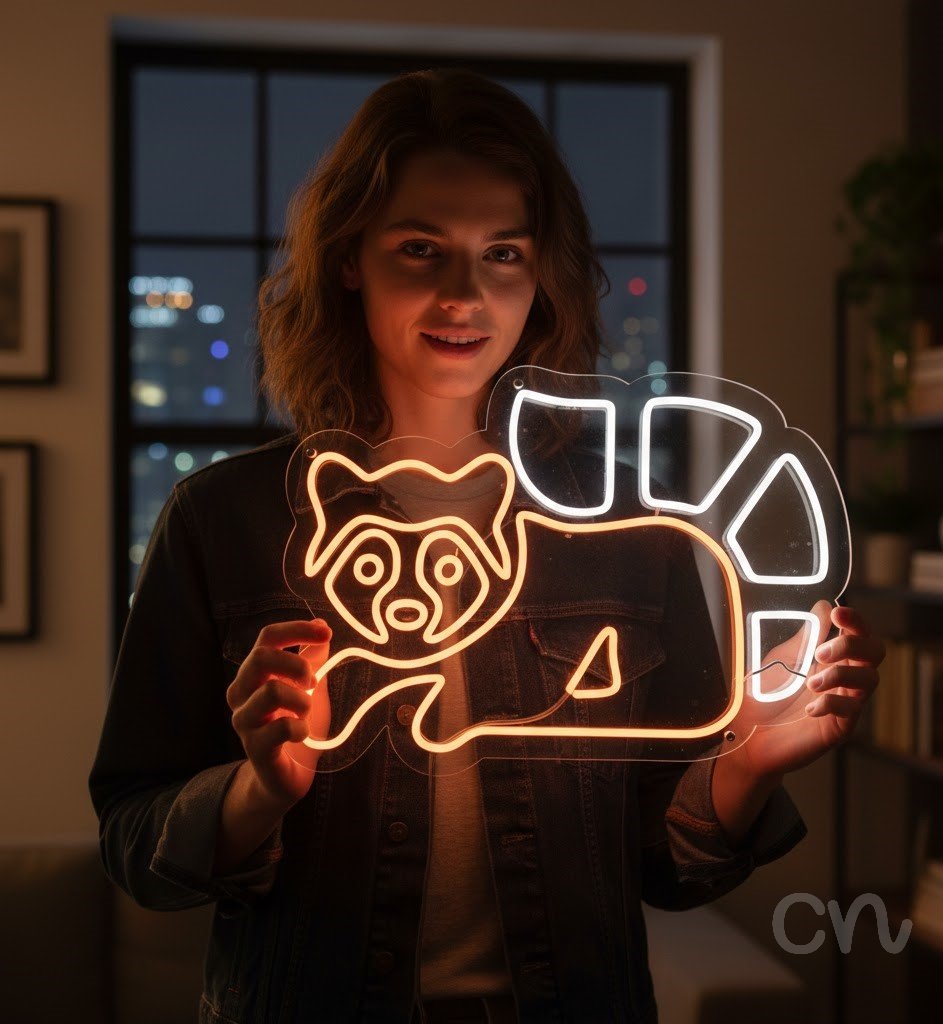 Custom Neon | Raccoon Design Neon Sign | 17x24 | Orange Light for Home Decor