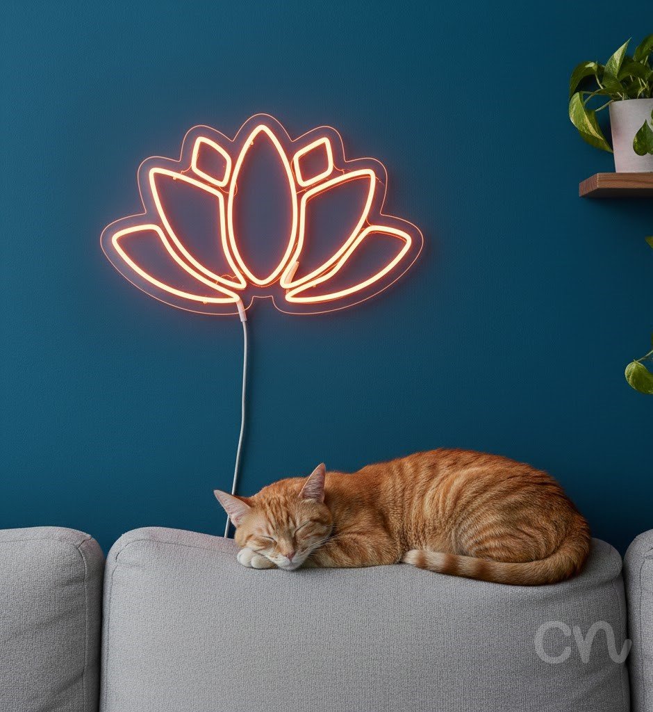 Custom Neon | Lotus Flower Neon Sign | 16x25 | Orange Bright Neon Wall Decor 2