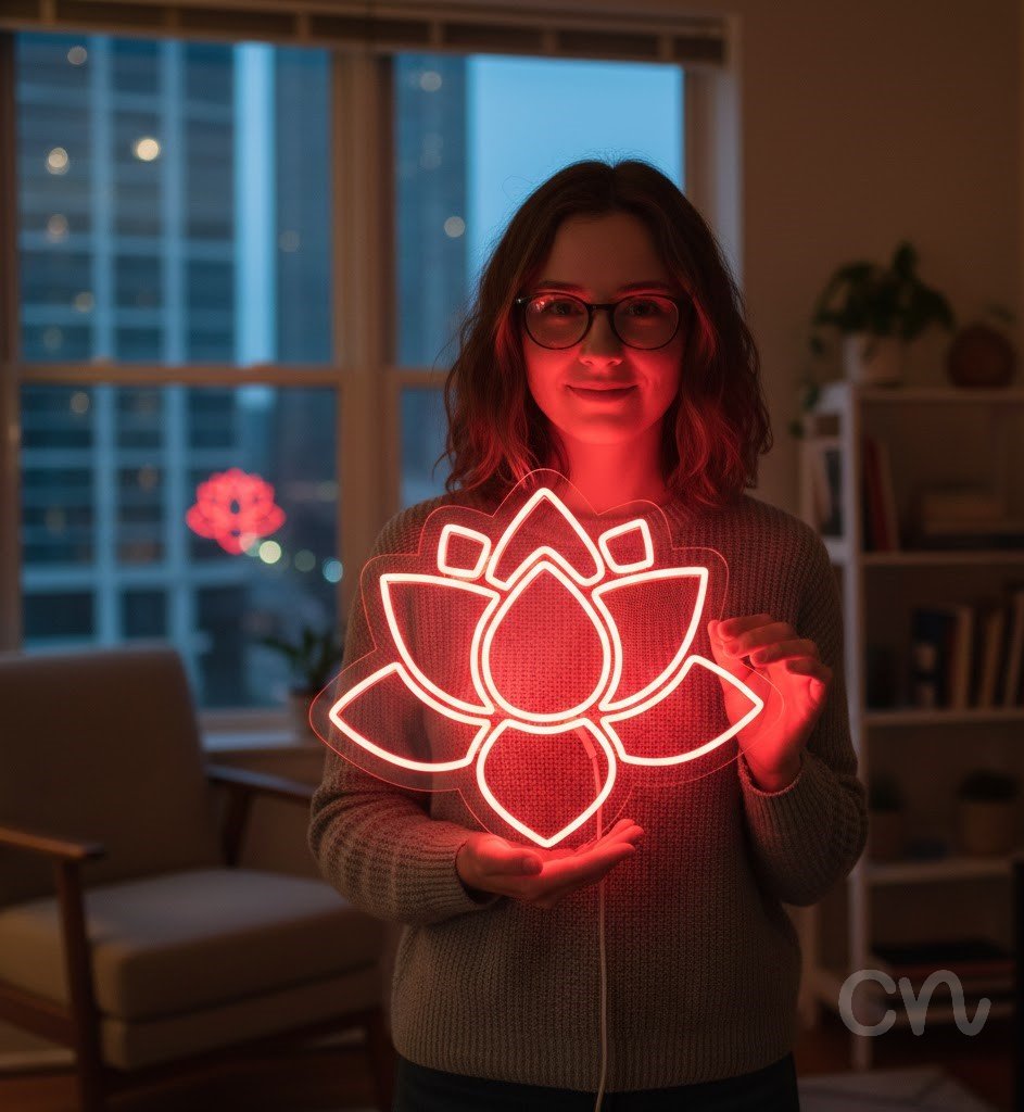 Custom Neon | Lotus Flower Neon Sign | 19x22 | Red Neon Sign Perfect for Home Decor