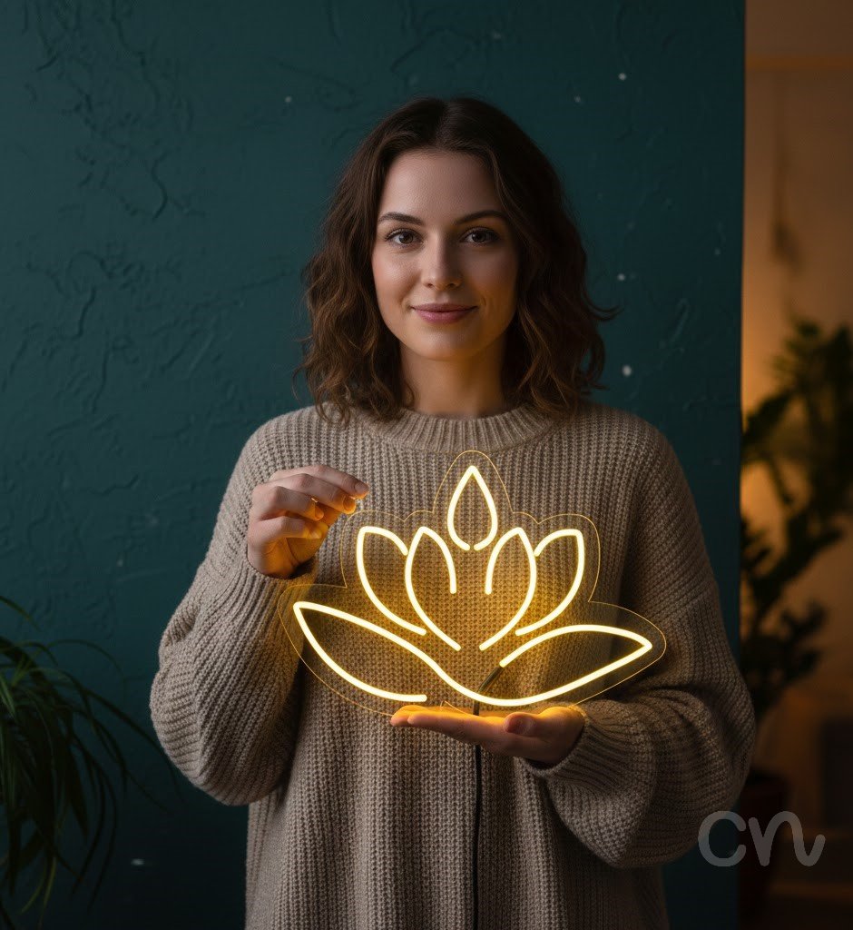 Custom Neon | Lotus Flower Neon Sign | 18x25 | Yellow Neon Sign for Home Decor