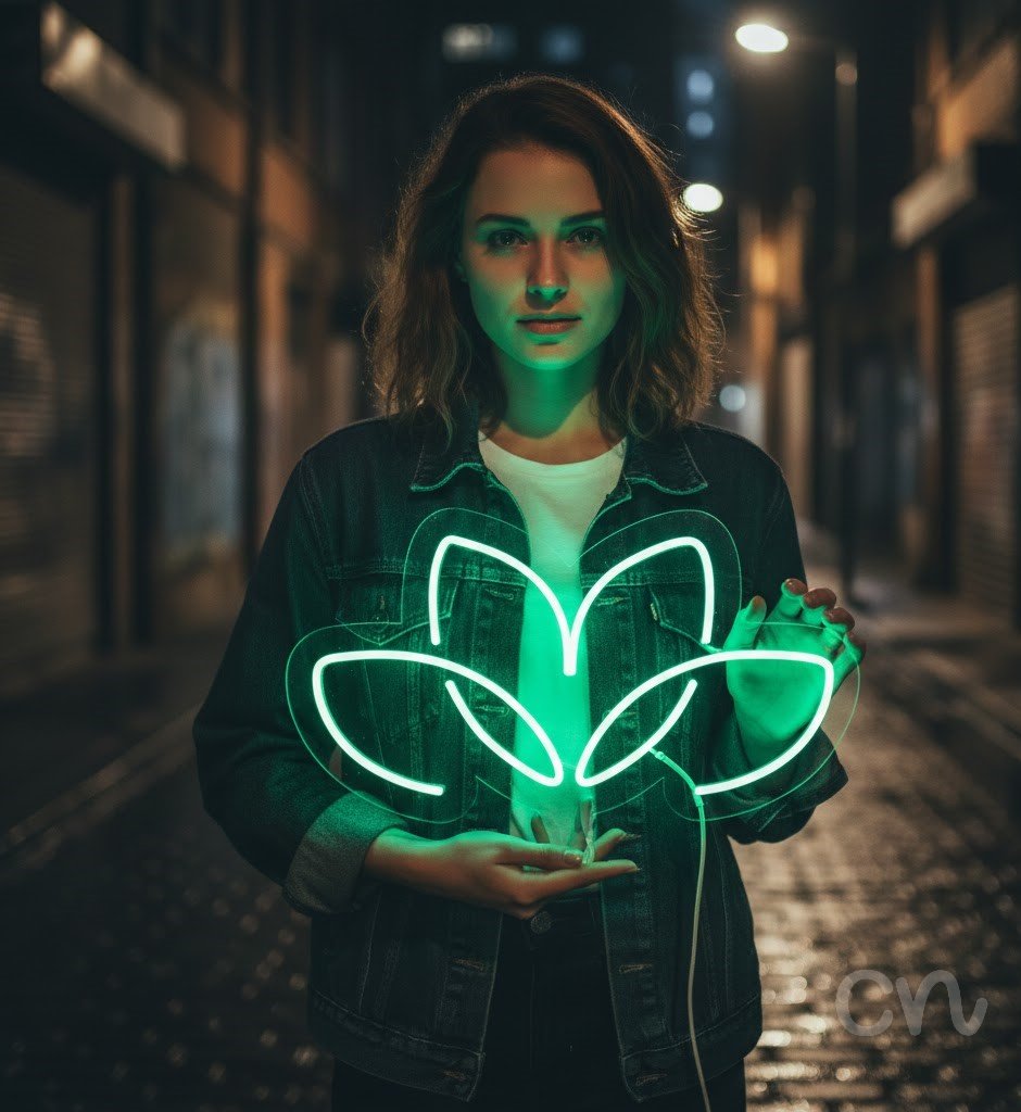 Custom Neon | Lotus Flower Neon Sign | 13x23 | Green Bright Neon Sign for Home Decor