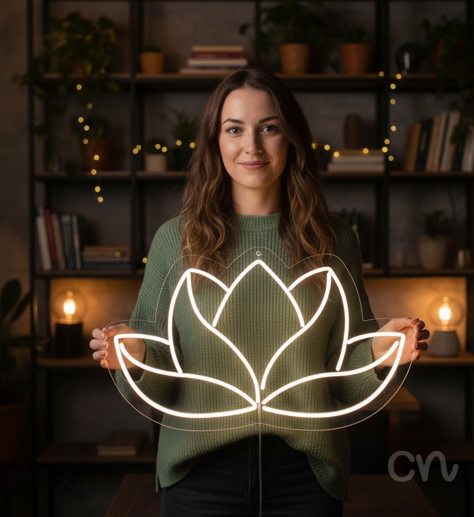 Custom Neon | Lotus Flower Neon Sign | 16x27 | Warm White Neon Sign for Home Decor
