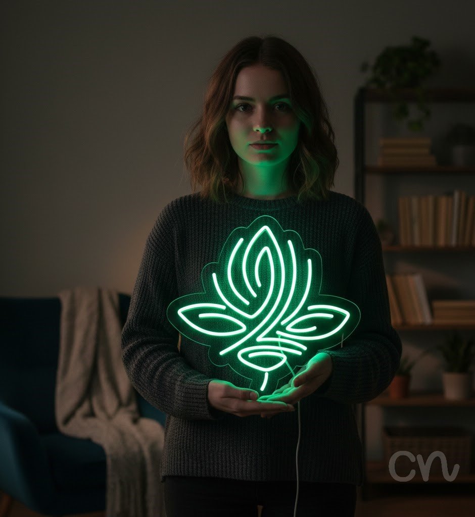 Custom Neon | Leaf Design Neon Sign | 21x22 | Green Neon Sign for Home Office Decor