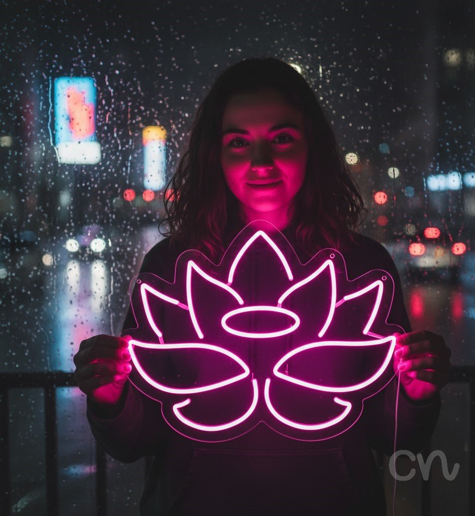 Custom Neon | Lotus Flower Neon Sign | 24x19 | Hot Pink | Perfect for Home Decor