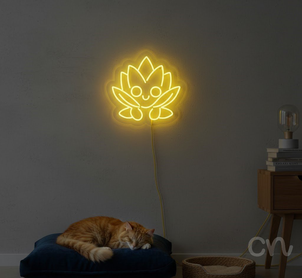 Custom Neon | Lotus with Face Neon Sign | 18x19 | Yellow Neon Sign for Home Decor 2