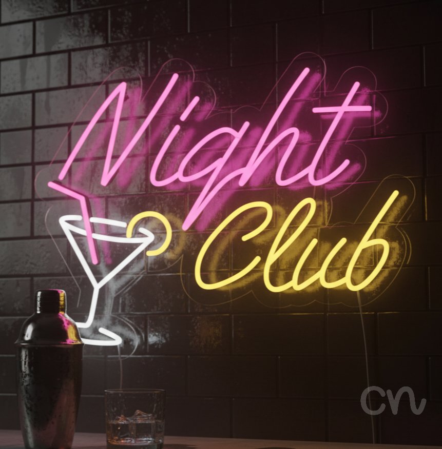 Custom Neon | Night Club Neon Sign Neon Sign | 19x24 | Hot Pink, Yellow, Warm White 2