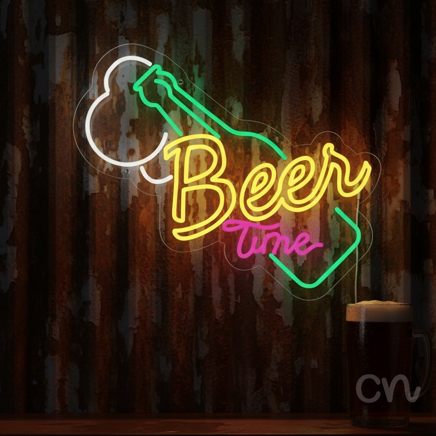 Custom Neon | Beer Time Neon Sign | 20x24 | Yellow Pink Green Colorful Decoration