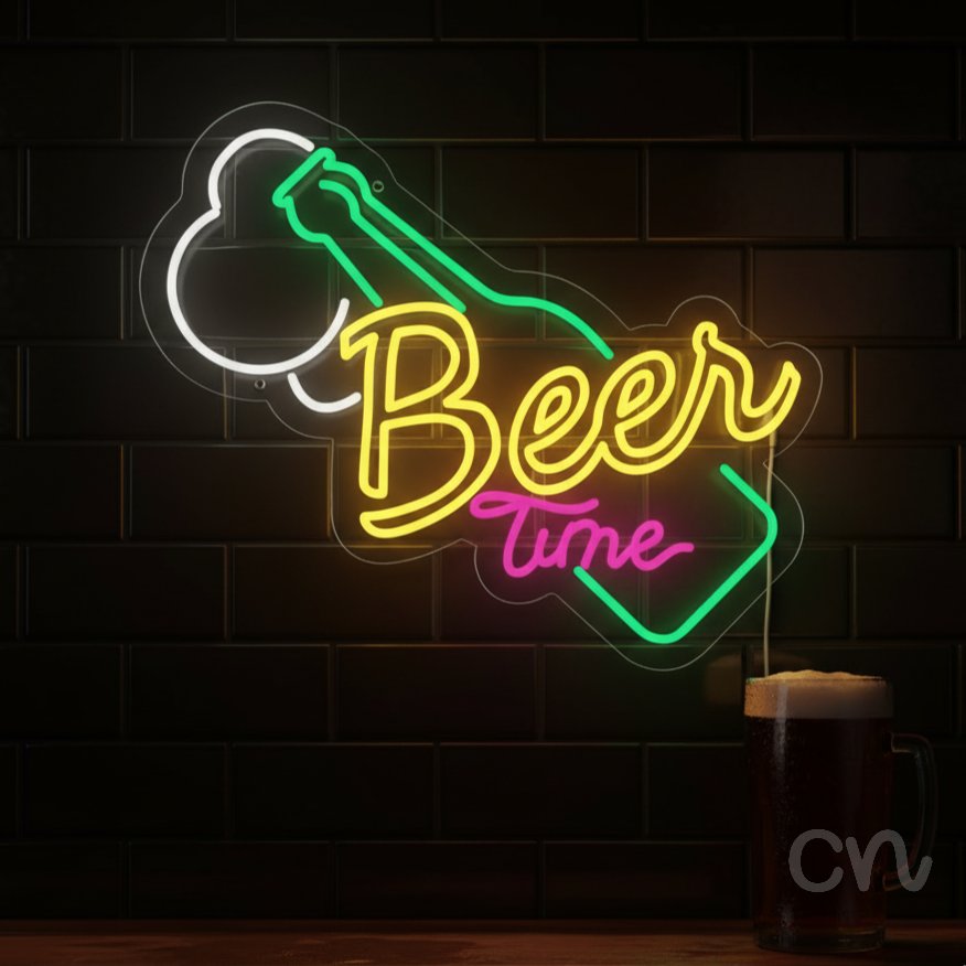 Custom Neon | Beer Time Neon Sign | 20x24 | Yellow Pink Green Colorful Decoration 2