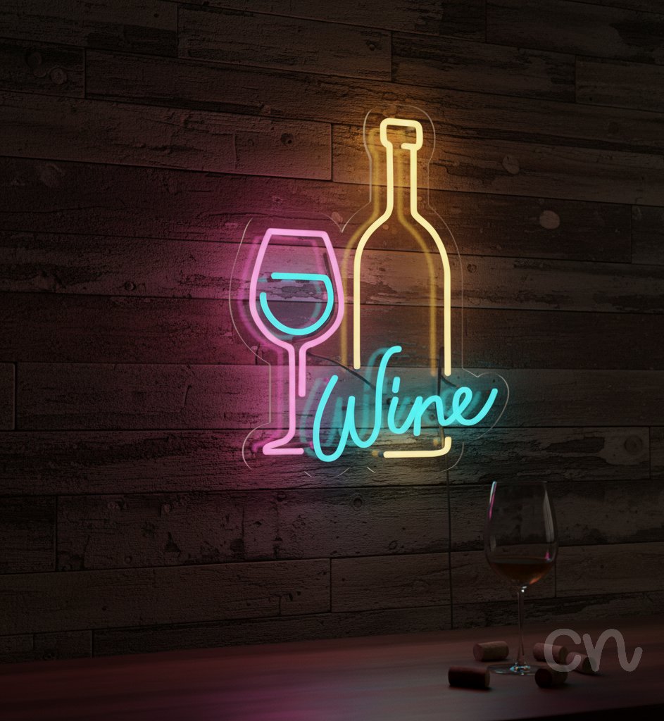 Custom Neon | Wine Neon Sign | 20x16 | Pink Yellow Blue Colors for Bar Home Decor 2