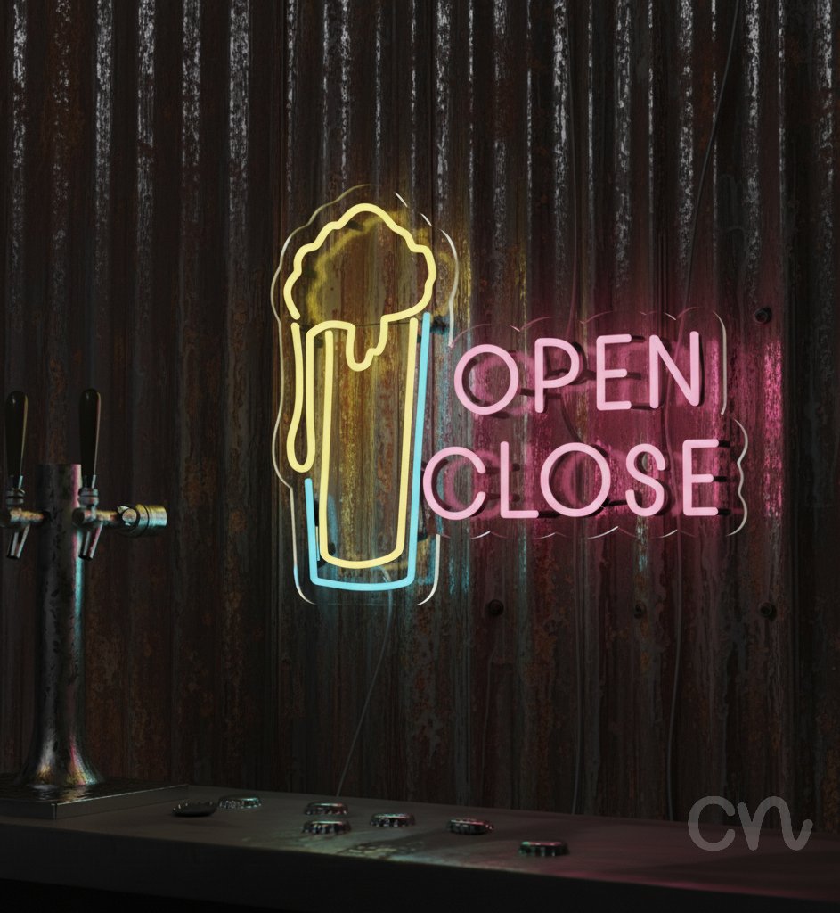 Custom Neon | Open Close Neon Sign | 19x24 Inches | Yellow Pink Blue Neon Sign