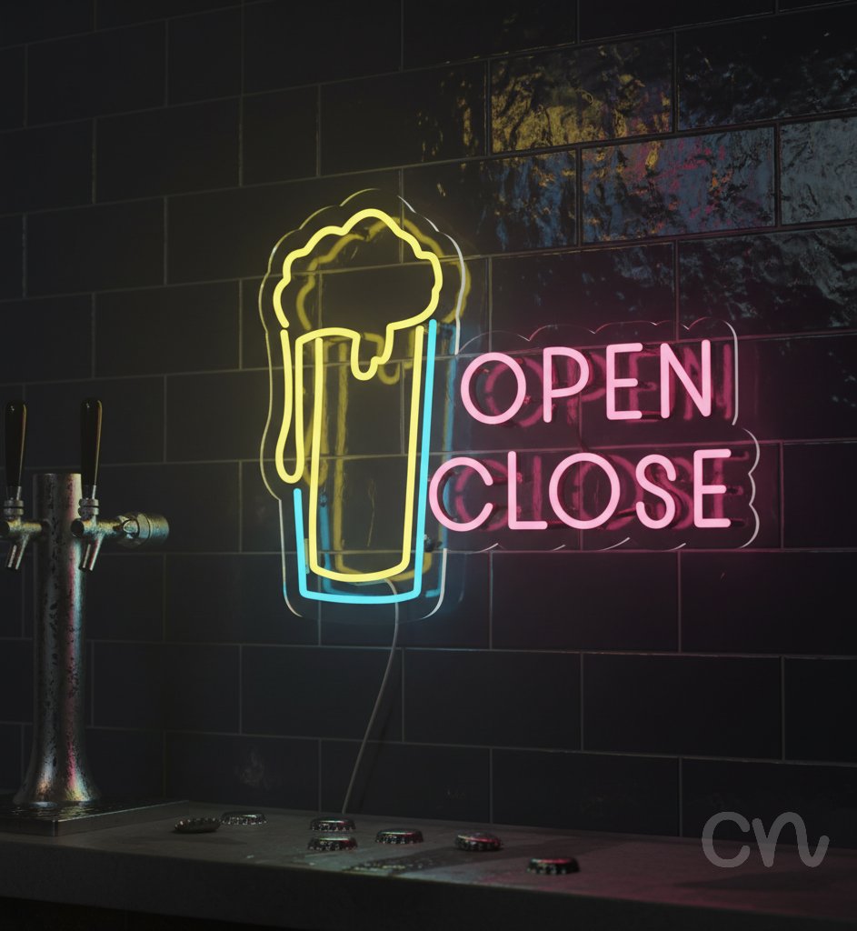 Custom Neon | Open Close Neon Sign | 19x24 Inches | Yellow Pink Blue Neon Sign 2