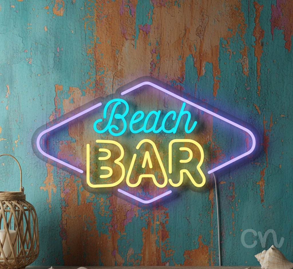 Custom Neon | Beach Bar Neon Sign | 14x24 Inches | Blue and Yellow Neon Sign 2