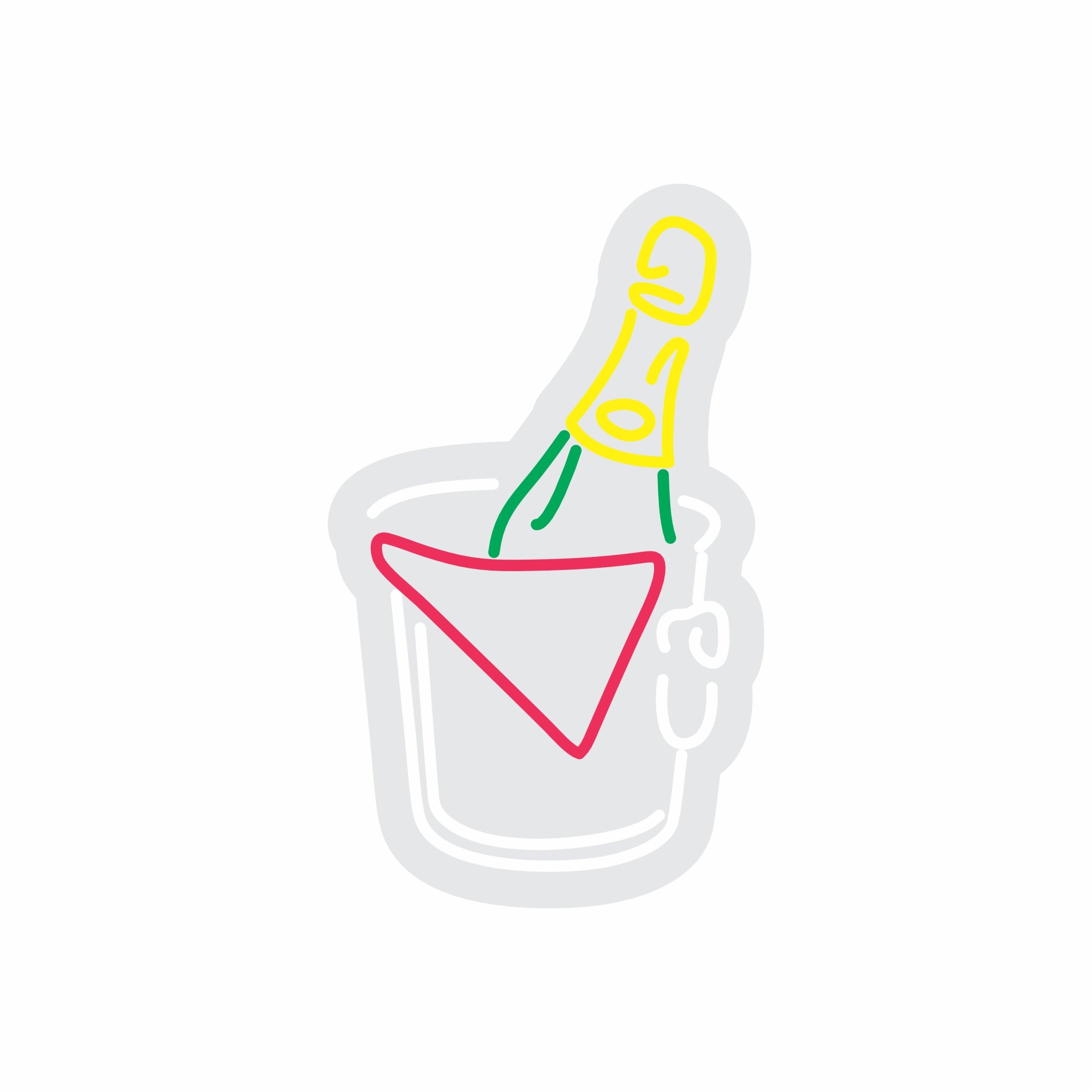 Custom Neon | Champagne Bottle in Bucket Neon Sign | 20x12 | Yellow Green Red White 3