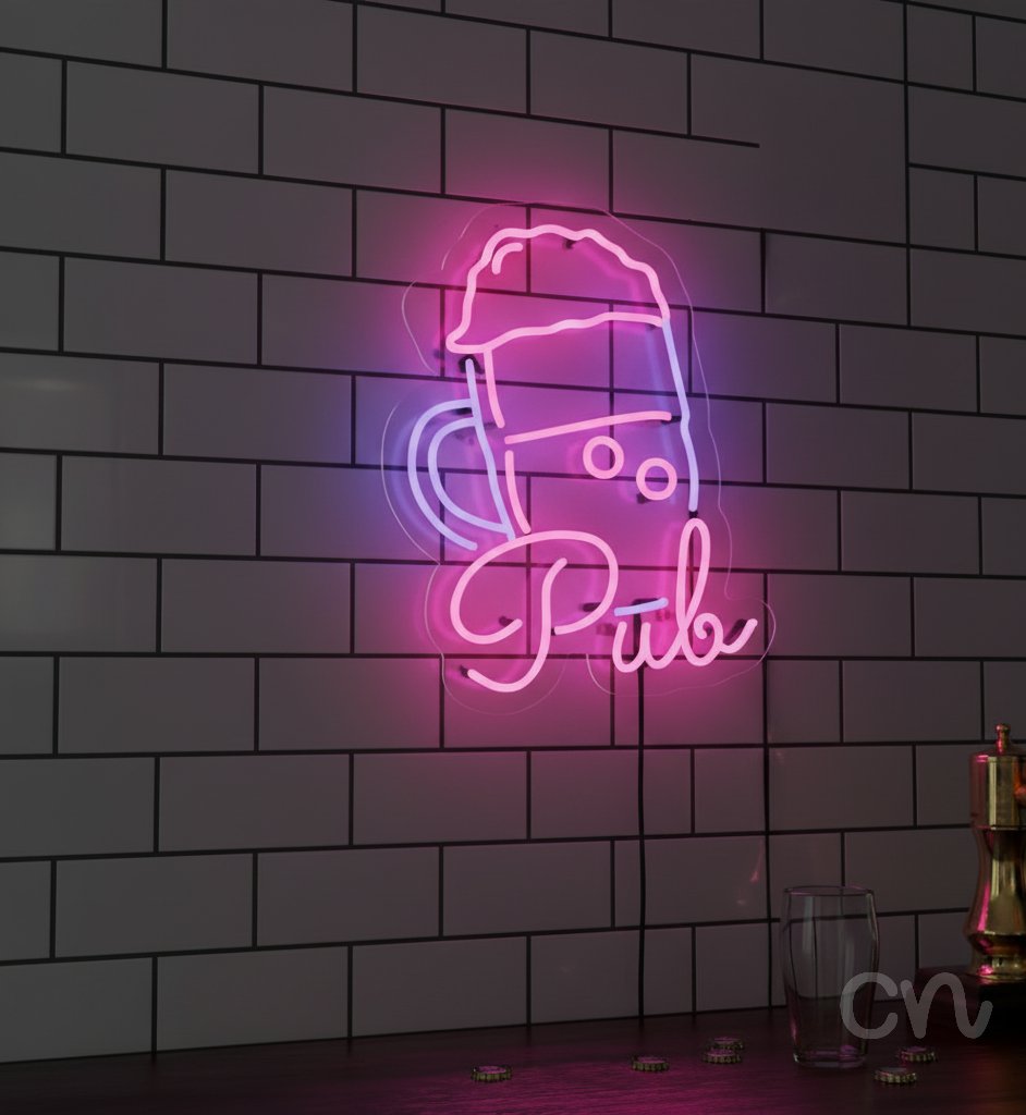 Custom Neon | Pub Neon Sign | 20x16 | Pink and Lavender Neon Sign for Bar Pub Lounge