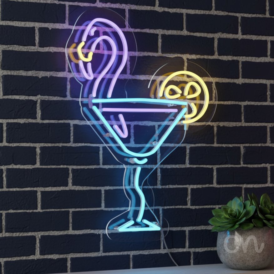Custom Neon | Flamingo Cocktail Neon Sign | 24x16 | Purple Blue Yellow 2