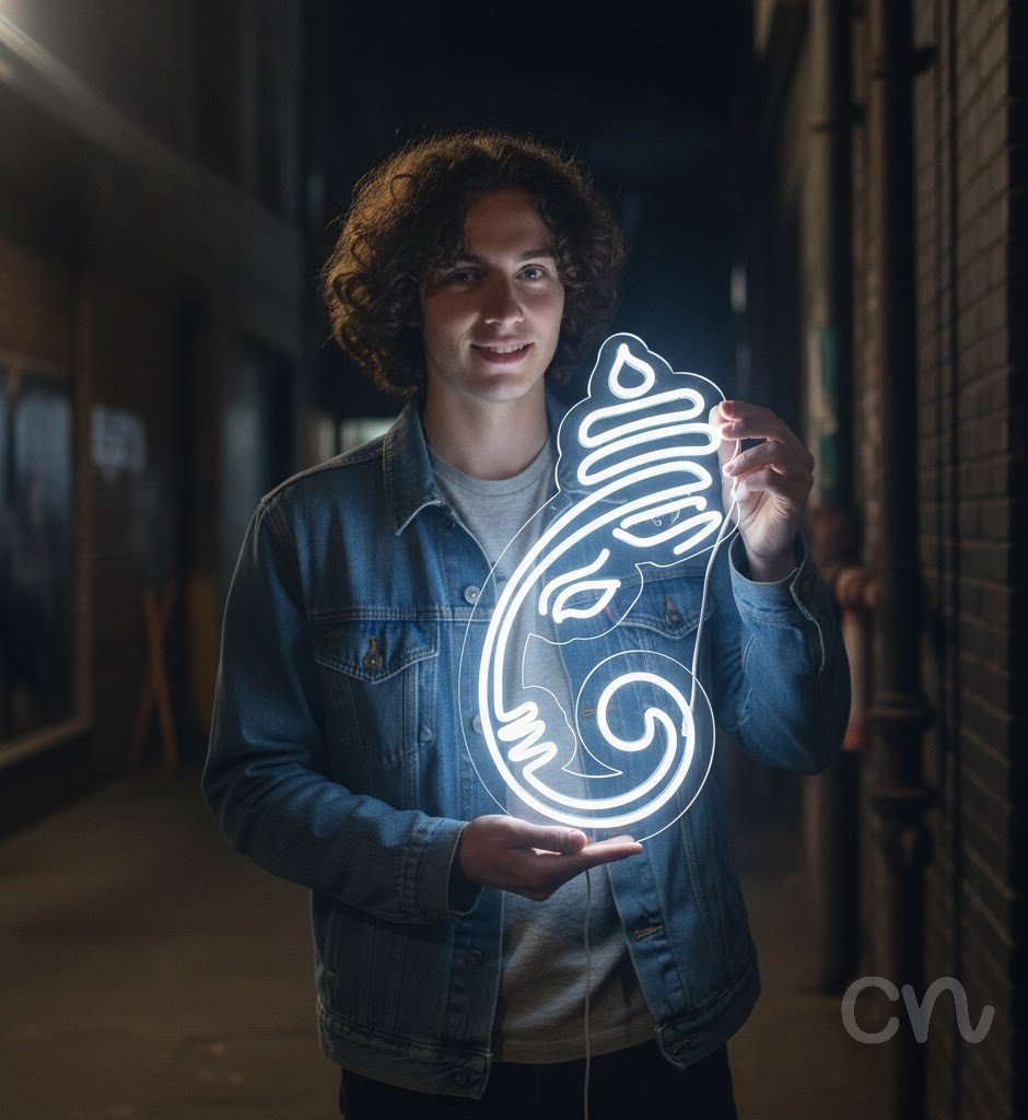 Custom Neon | Ice Cream Cone Neon Sign | 24x13 | Warm White Sign for Dessert Shops