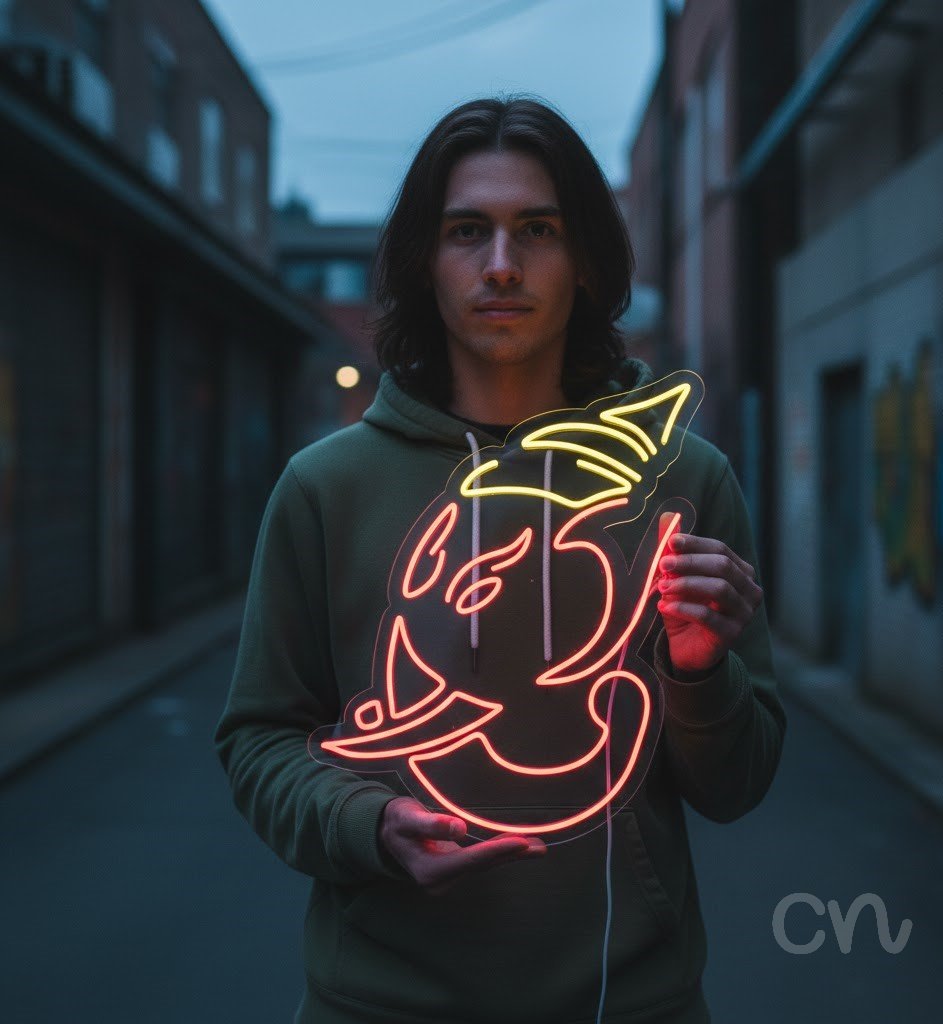 Custom Neon | Abstract Face Design Neon Sign | 30x25 | Hot Pink Yellow