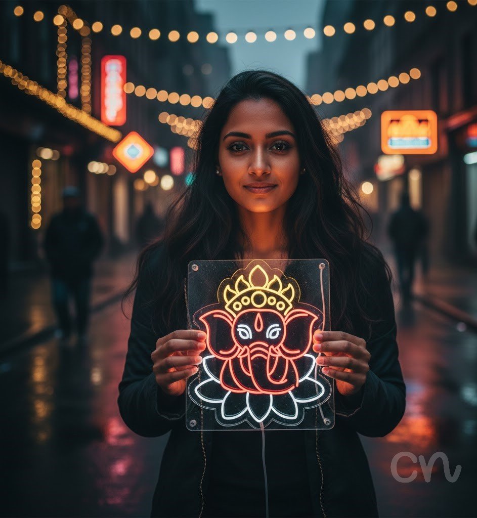 Custom Neon | Elephant Deity Neon Sign | 30x25 | Pink Yellow White Neon Sign