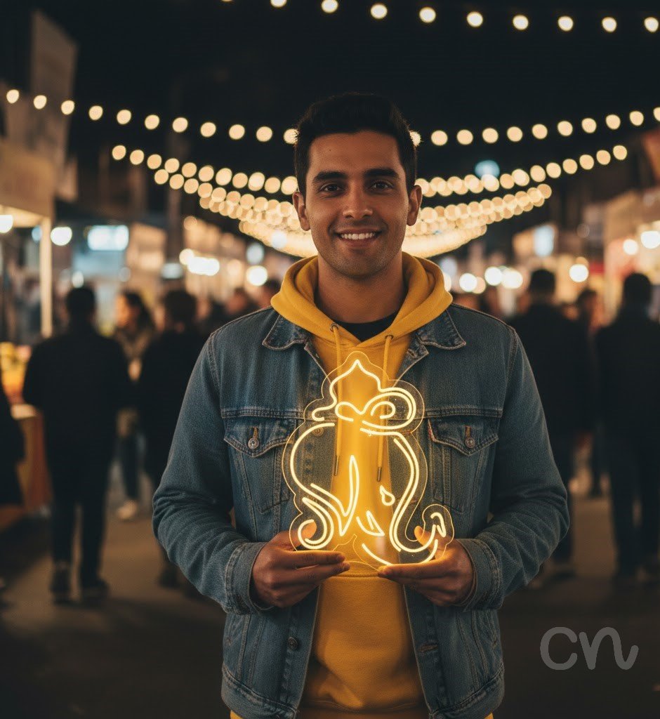 Custom Neon | Elephant Design Neon Sign | 24x18 | Yellow Neon Sign for Home Decor