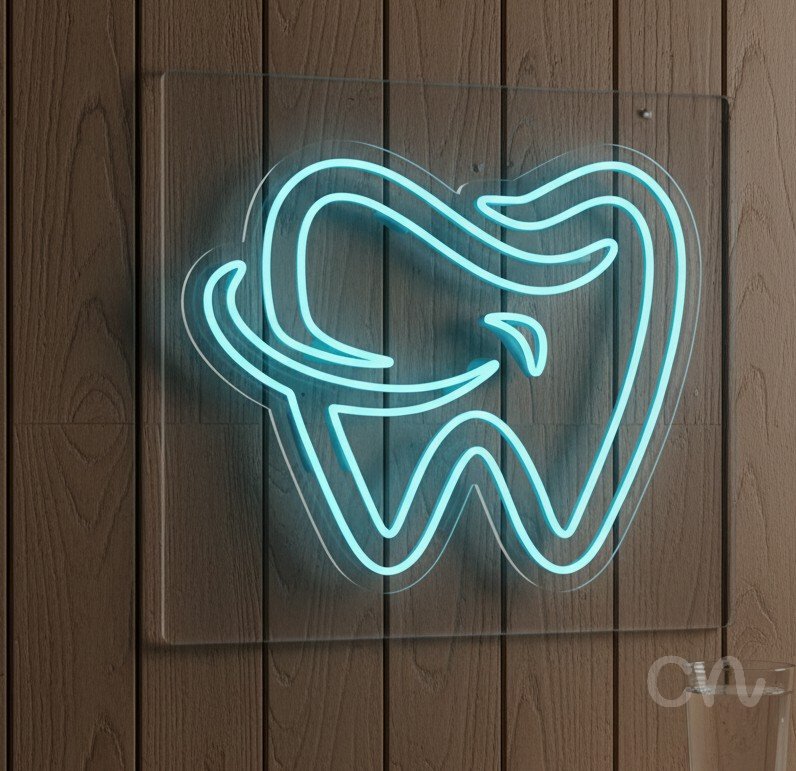 Custom Neon | Tooth Design Neon Sign | 20x24 | Ice Blue Neon Sign for Room Decor 2