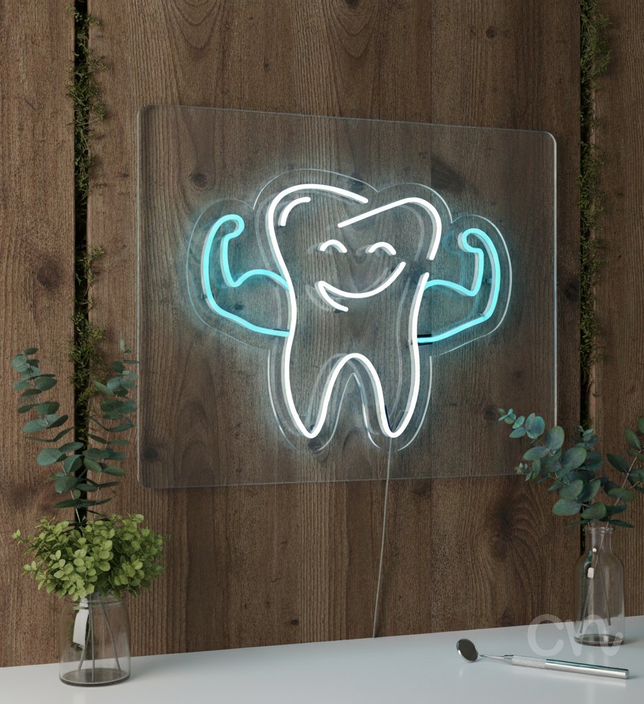 Custom Neon | Tooth with Muscles Neon Sign | 20x24 | Ice Blue