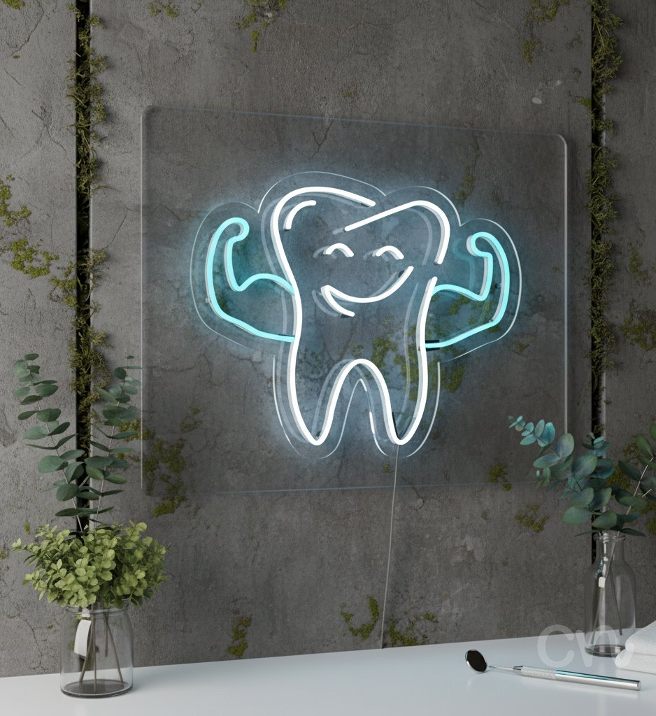 Custom Neon | Tooth with Muscles Neon Sign | 20x24 | Ice Blue 2