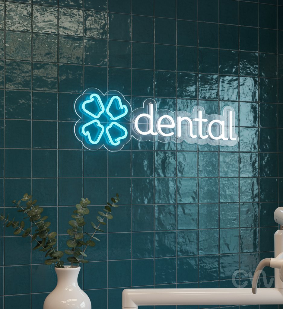 Custom Neon | Dental Neon Sign | 8x24 Inches | Ice Blue and Warm White Colors