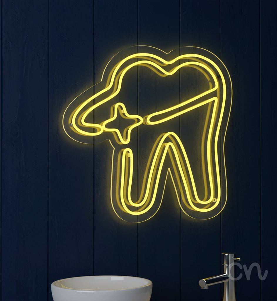 Custom Neon | Tooth with Sparkle Neon Sign | 24x24 | Yellow