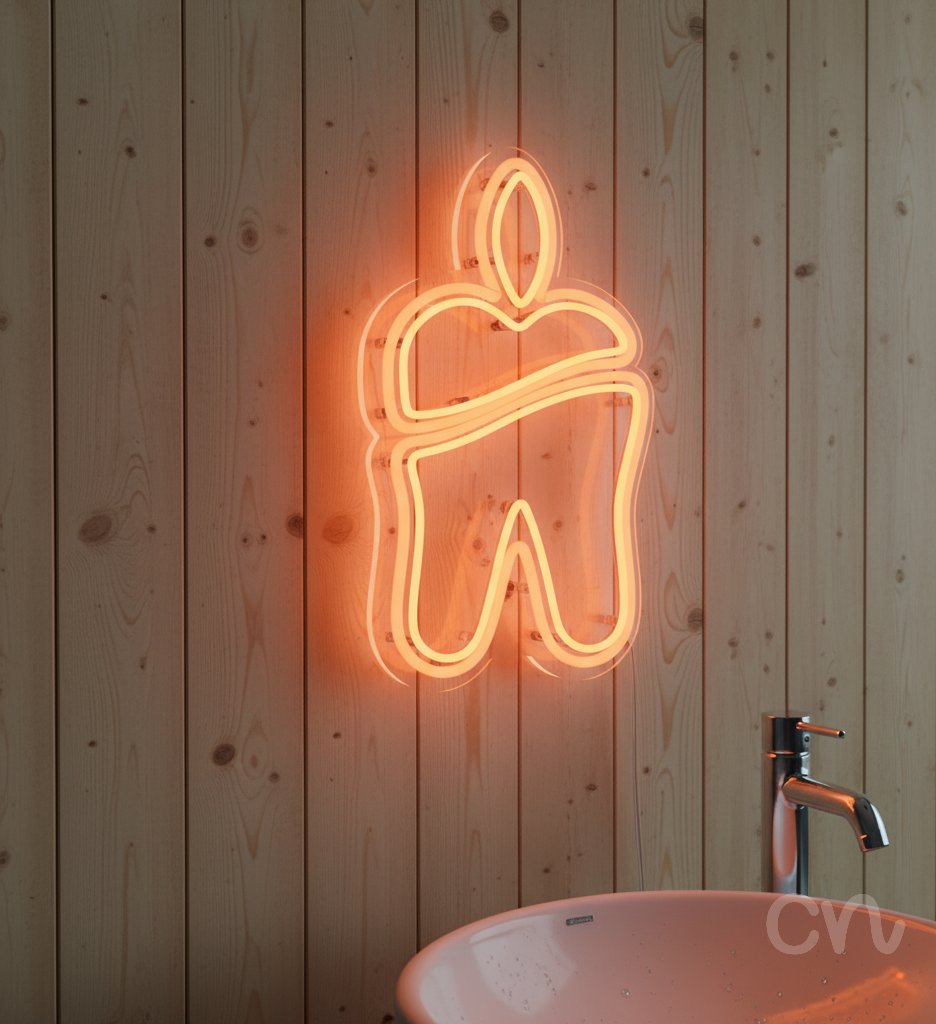 Custom Neon | Tooth with a Flame Neon Sign | 24x14 | Warm White