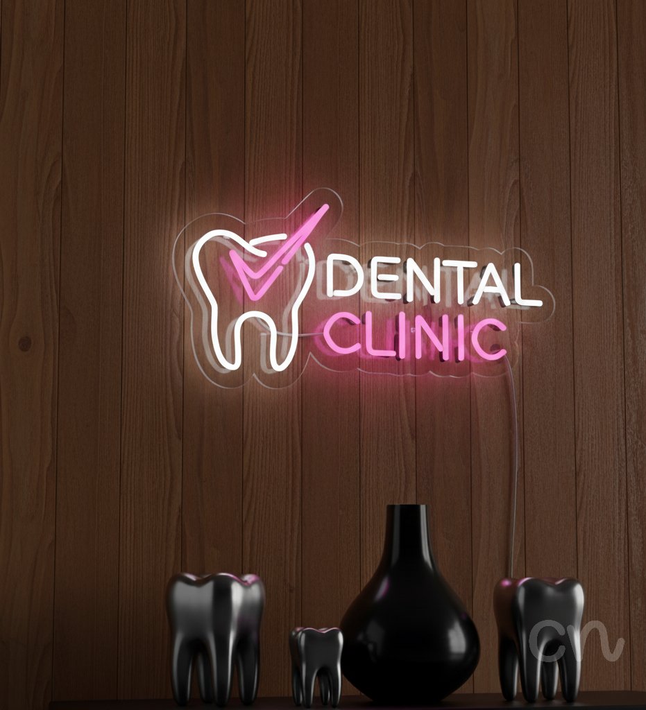 Custom Neon | Dental Clinic Neon Sign | 12x24 | Hot Pink Neon Sign for Dental Offices