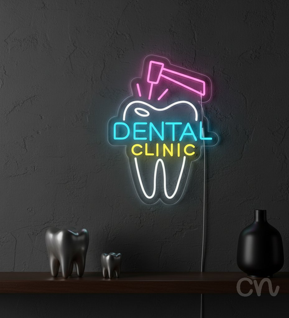 Custom Neon | Dental Clinic Neon Sign | 24x18 | Pink Blue Yellow Bright Office Decor