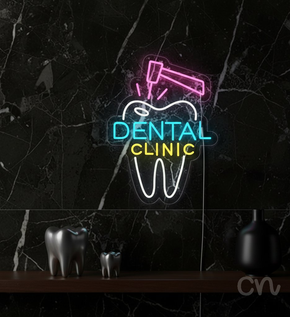 Custom Neon | Dental Clinic Neon Sign | 24x18 | Pink Blue Yellow Bright Office Decor 2