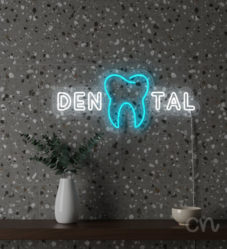 Custom Neon | Den Tal Neon Sign | 13x30 | White Blue Neon Sign for Indoor Decor