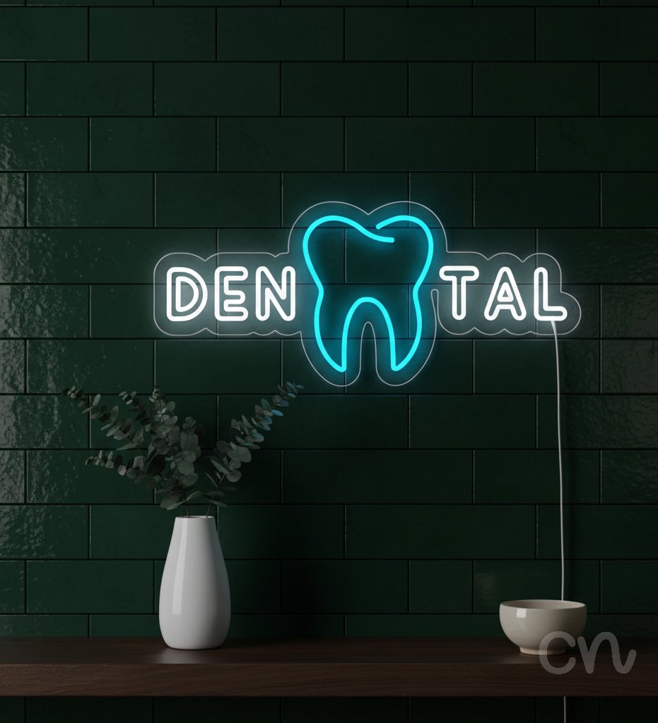 Custom Neon | Den Tal Neon Sign | 13x30 | White Blue Neon Sign for Indoor Decor 2