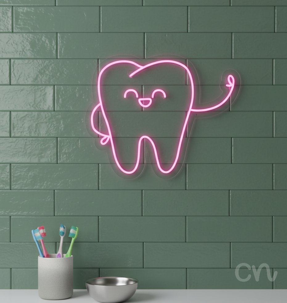 Custom Neon | Happy Tooth Neon Sign | 20x25 | Pink 2