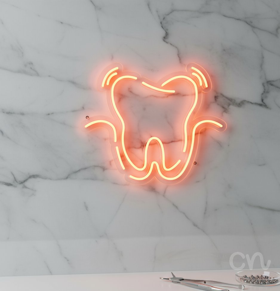 Custom Neon | Tooth Design Neon Sign | 20x24 | Warm Orange Light for Home Decor